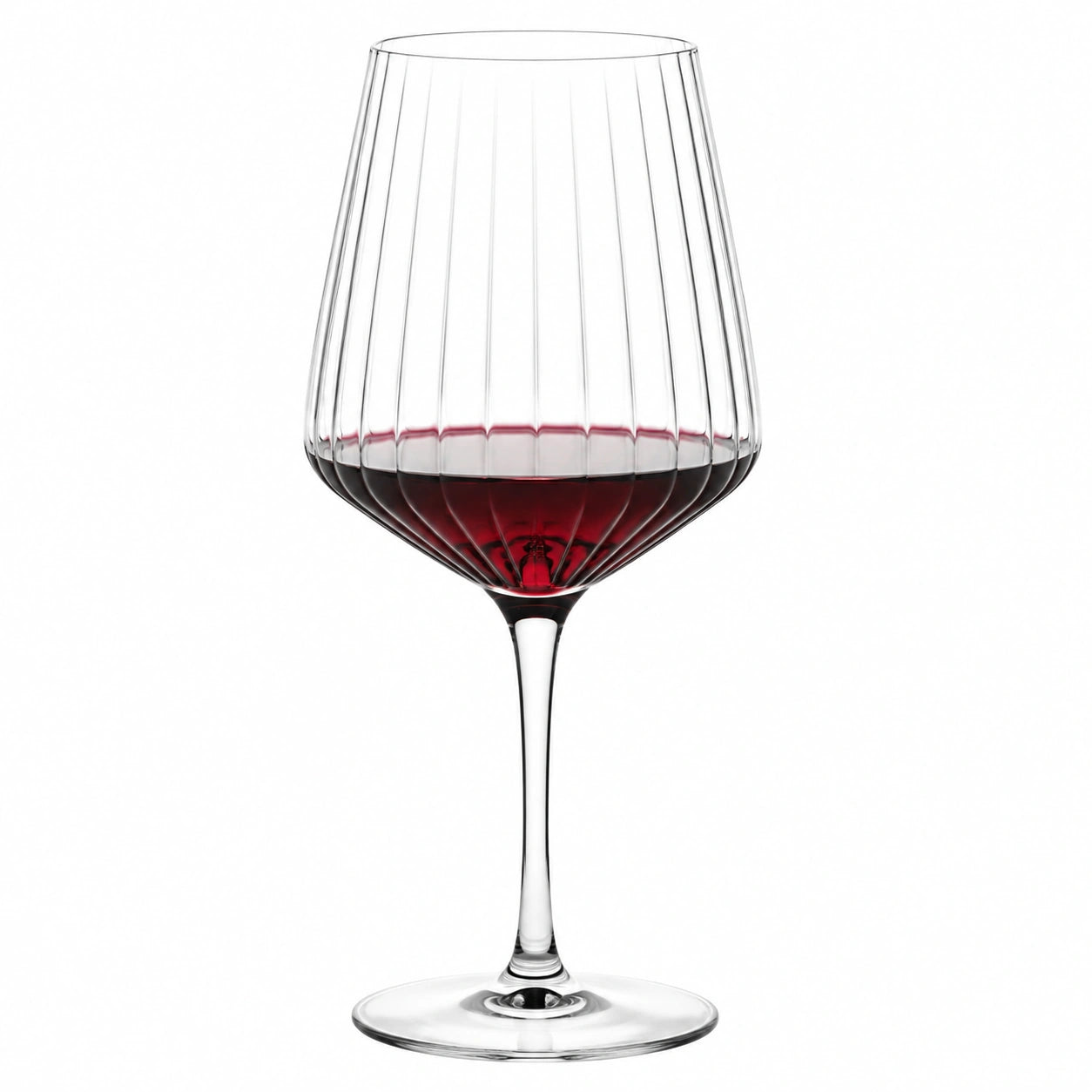 Calice da vino 550 ml in vetro trasparente a coste con stelo