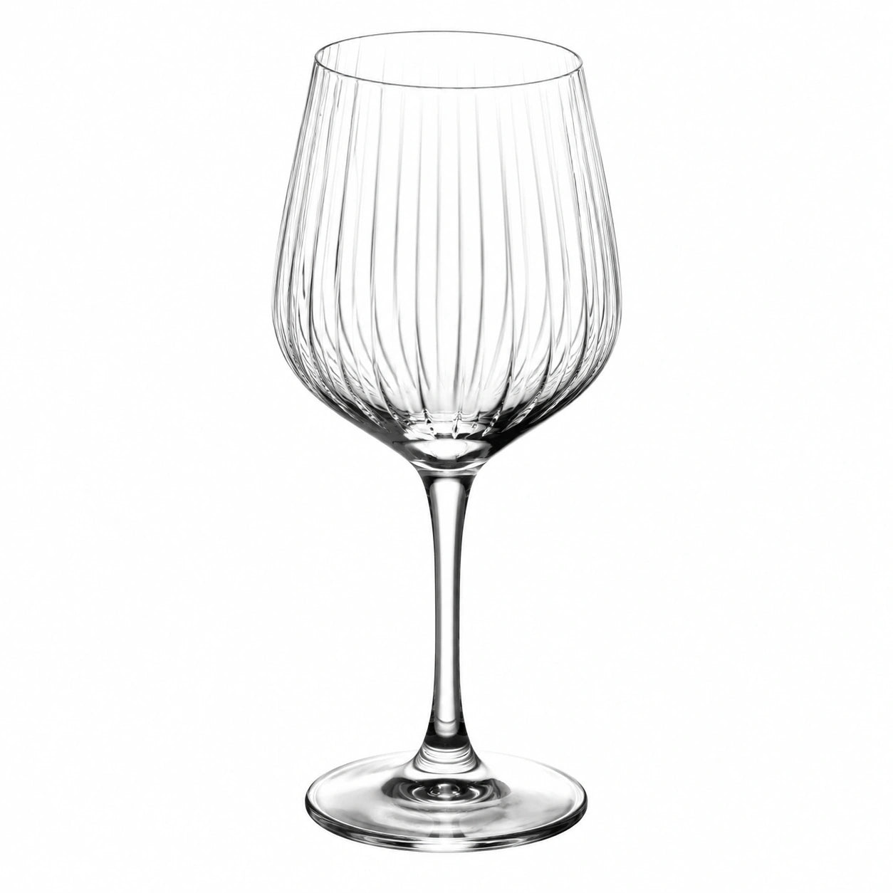 Calice da vino 450 ml in vetro trasparente con stelo - superficie scanalata