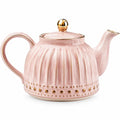 Teiera 1.20 L in ceramica rosa con dettagli dorati stile classico