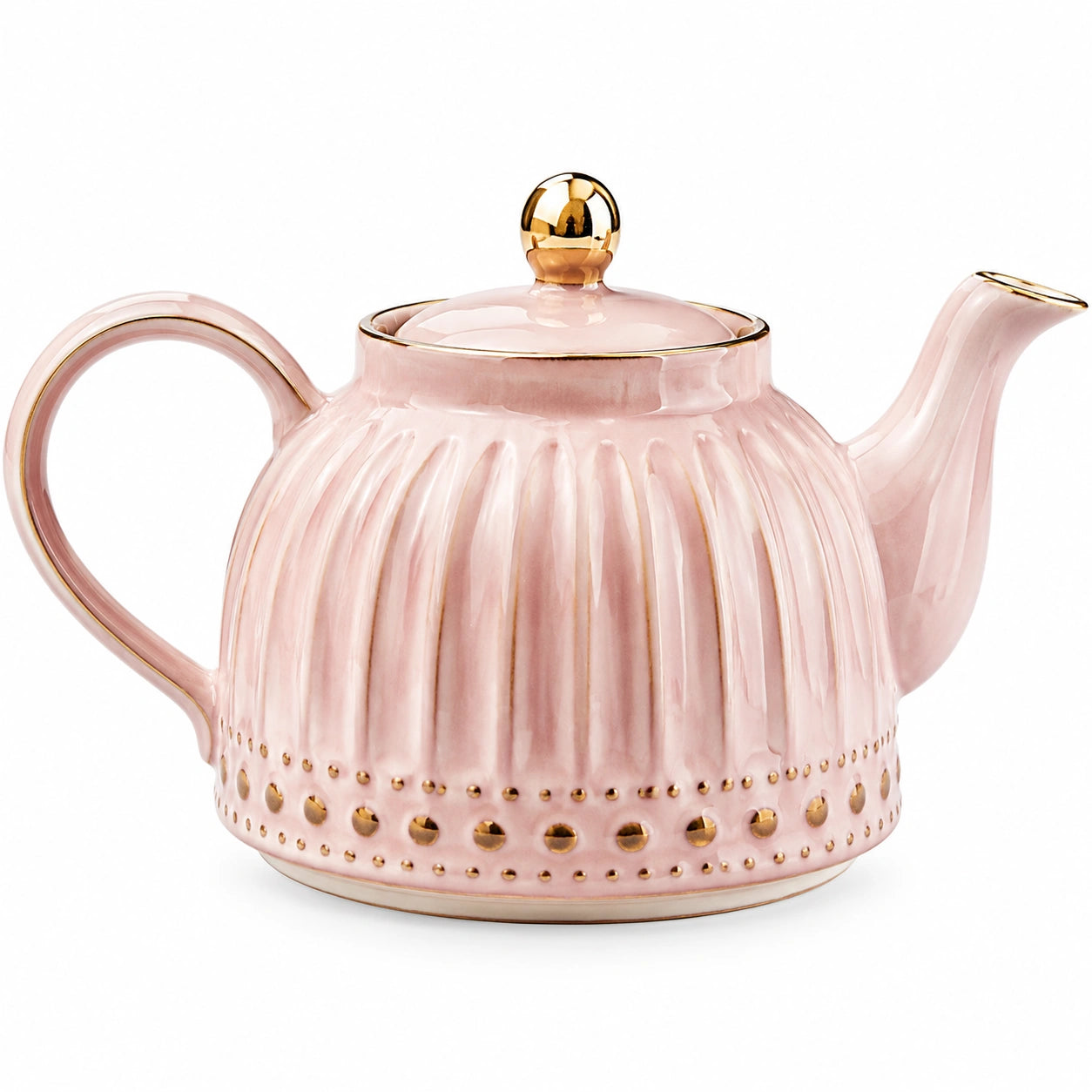 Teiera 1.20 L in ceramica rosa con dettagli dorati stile classico