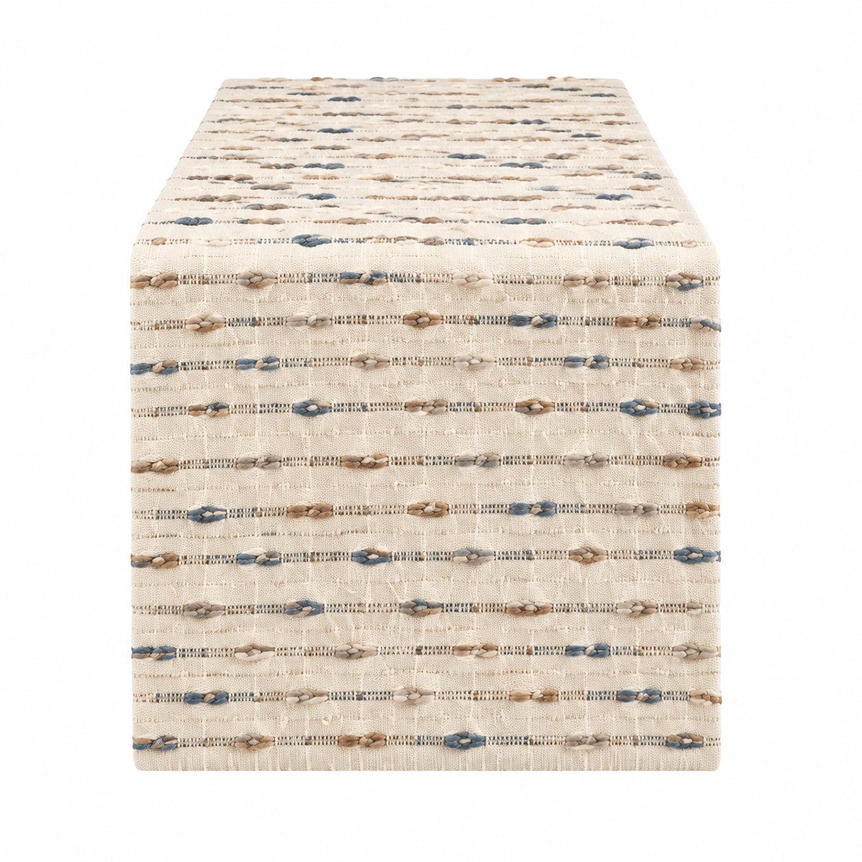 Runner da tavola 40 x 180 cm in cotone beige blu a righe tessuto