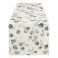 Runner da tavola 180 x 40 cm in poliestere bianco e verde con foglie decorative