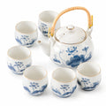 Servizio da tè in ceramica 7 pezzi 800 ml bianco e blu con decorazione floreale