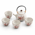 Set da tè 5 pezzi in ceramica beige con decoro floreale - teiera 900 ml e tazze 180 ml