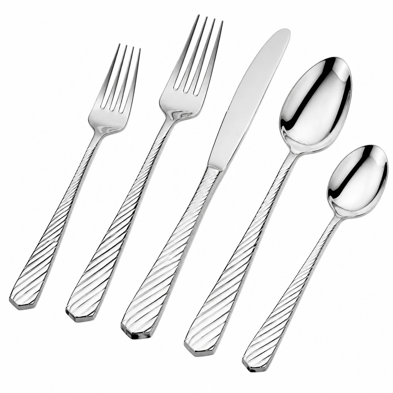 Set di posate 5 pezzi in acciaio inox argento - manici zigrinati