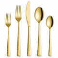 Set di posate 5 pezzi 14.5-23 cm in acciaio inox dorato con manici martellati - servizio da tavola