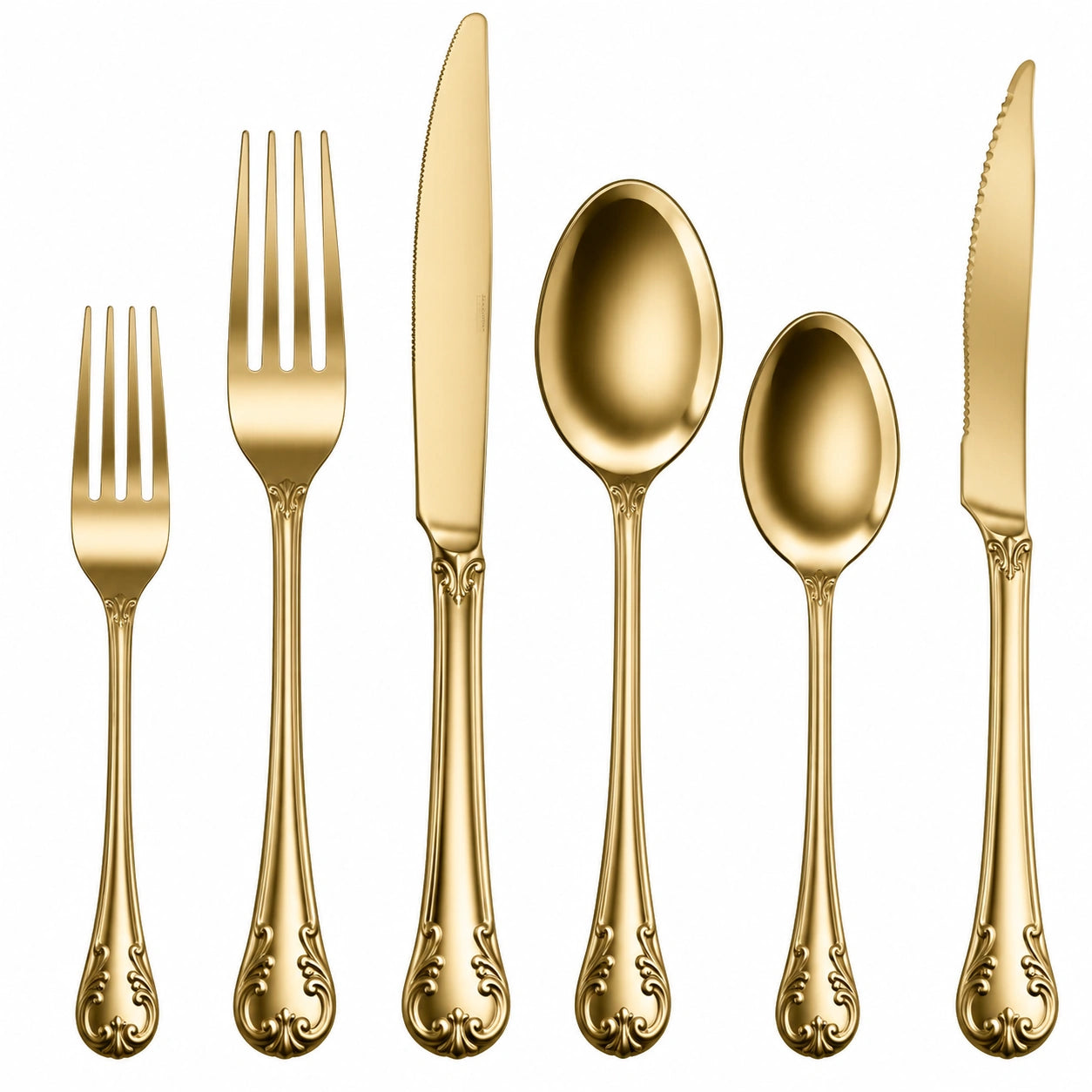 Set posate 6 pezzi in acciaio inox dorato stile classico per tavola