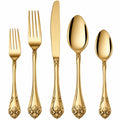 Set di posate 5 pezzi in acciaio inox color oro - stile classico per tavola