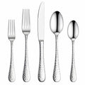 Set posate 5 pezzi 23 cm in acciaio inox argento con manici martellati