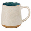 Tazza 400 ml in gres beige e blu con manico per bevande calde stile rustico