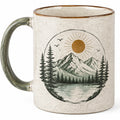 Tazza in ceramica 350 ml beige e verde con manico - motivo montagna per bevande calde