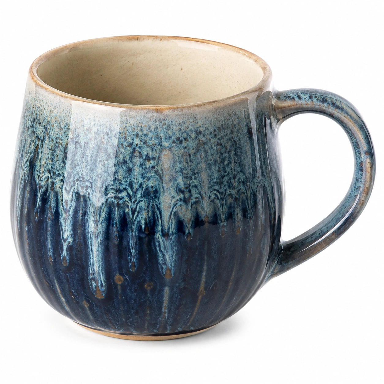 Tazza in ceramica 450 ml blu e beige per bevande calde stile smaltato