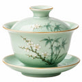 Gaiwan da tè in ceramica verde 150 ml con coperchio e piattino floreale