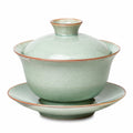 Tazza da tè Gaiwan in ceramica verde celadon 180 ml con coperchio e piattino