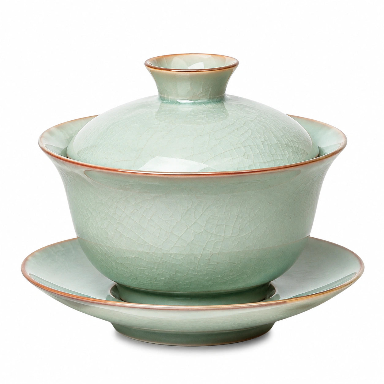 Tazza da tè Gaiwan in ceramica verde celadon 180 ml con coperchio e piattino