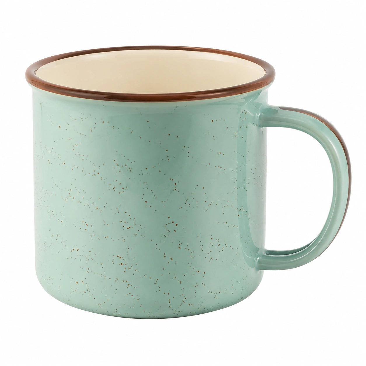 Tazza in ceramica 450 ml verde con bordo marrone stile rustico