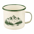 Tazza 400 ml in acciaio smaltato beige e verde con motivo montagna