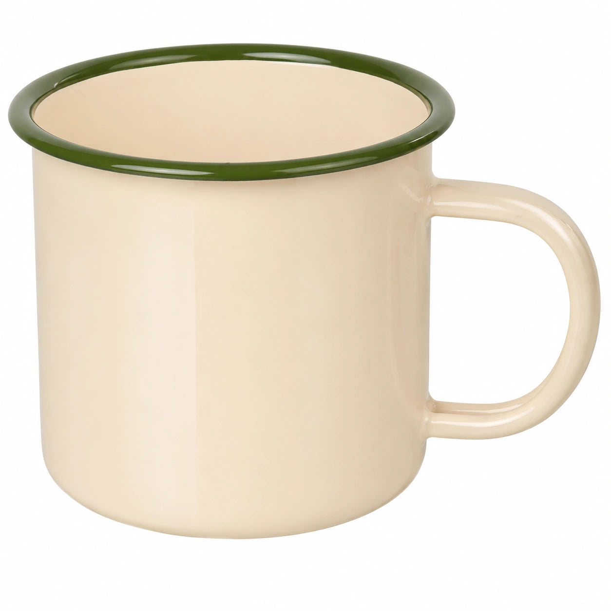 Tazza smaltata 350 ml in acciaio crema e verde - stile classico con manico