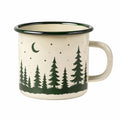 Tazza smaltata 400 ml in acciaio crema e verde con manico motivo bosco