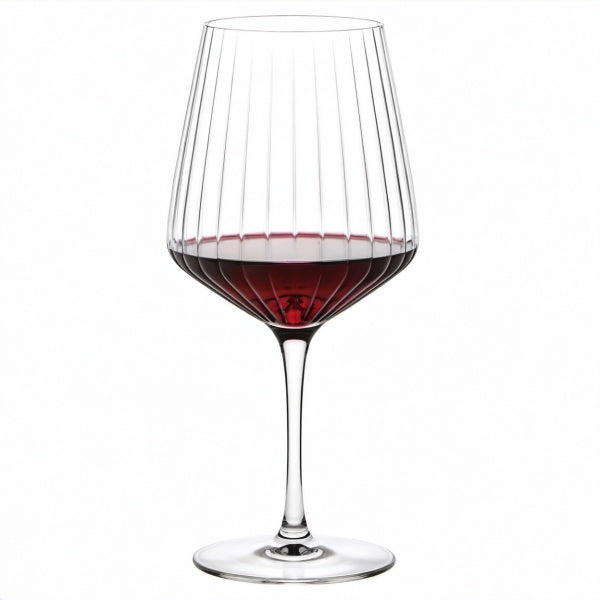 Calice da vino 550 ml in vetro trasparente a coste con stelo