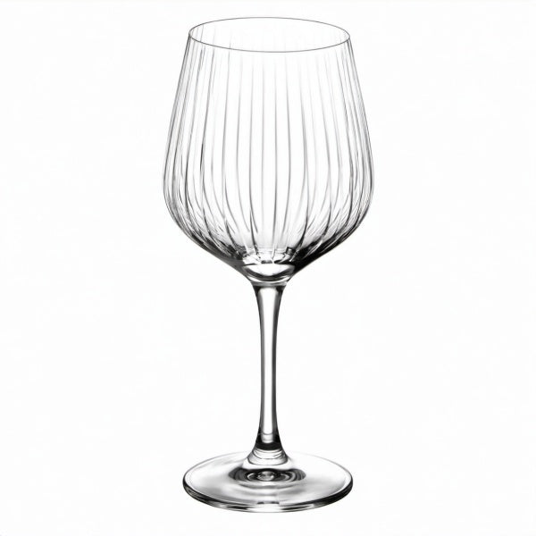 Calice da vino 450 ml in vetro trasparente con stelo - superficie scanalata