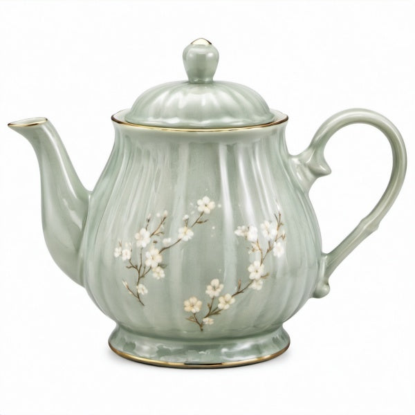 Teiera in ceramica verde salvia 1.20 L con decoro floreale