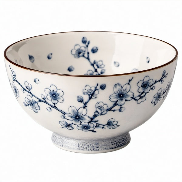 Ciotola in ceramica 20 cm bianca blu con motivo floreale - stile classico