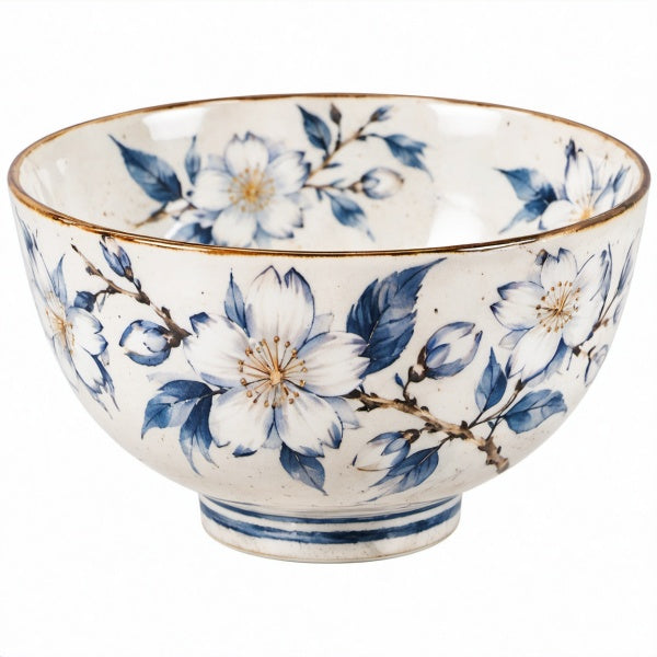 Ciotola in ceramica 18 cm bianco/blu con motivo floreale per servire