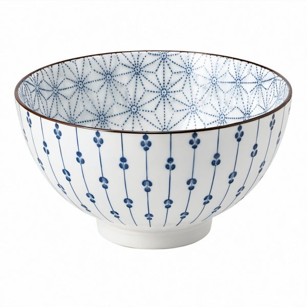 Ciotola 20 cm in ceramica bianca e blu decorata per servire