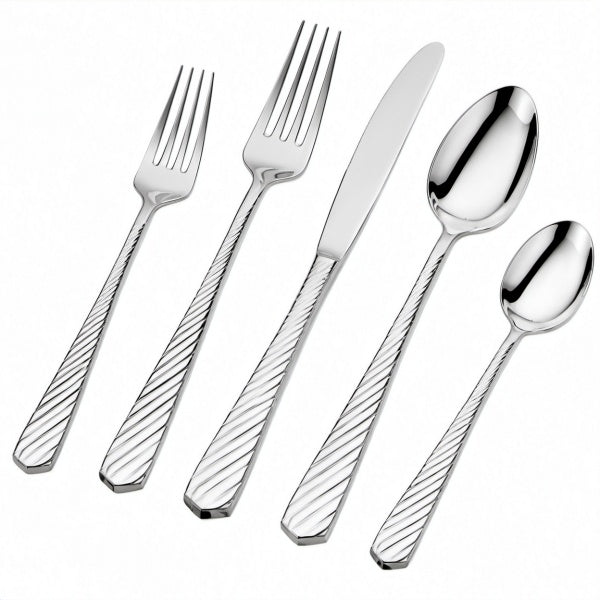 Set di posate 5 pezzi in acciaio inox argento - manici zigrinati