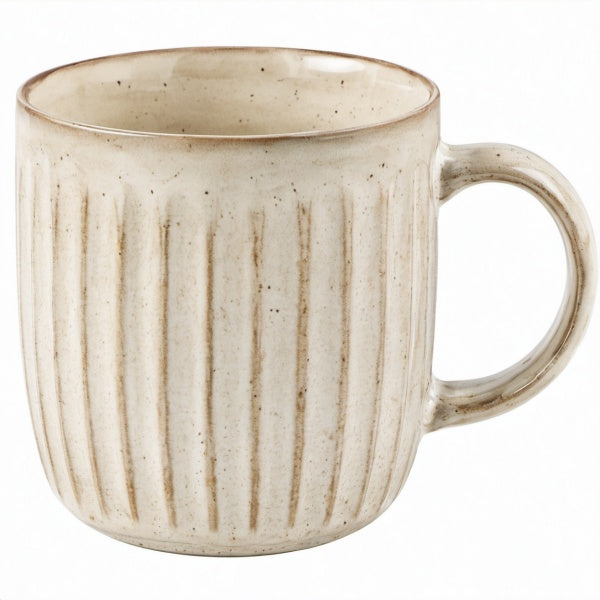 Tazza 350 ml in ceramica beige per bevande calde - design scanalato