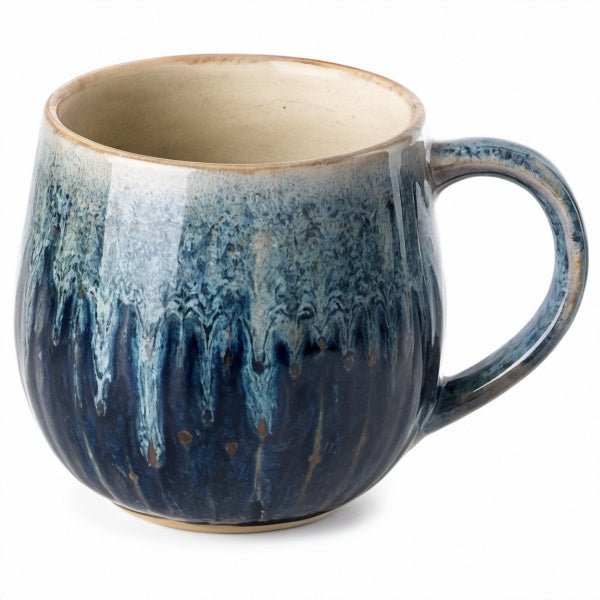 Tazza in ceramica 450 ml blu e beige per bevande calde stile smaltato