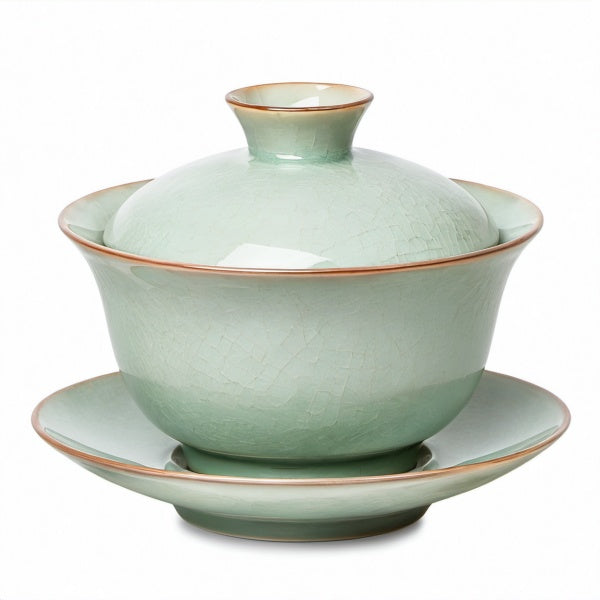 Tazza da tè Gaiwan in ceramica verde celadon 180 ml con coperchio e piattino