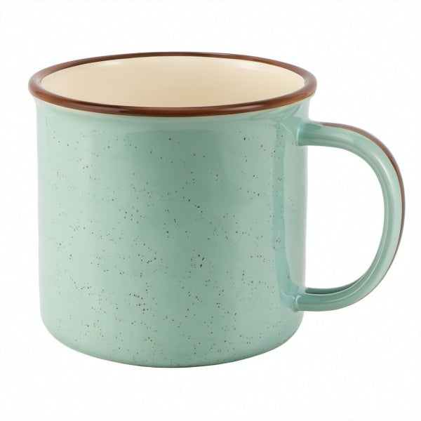 Tazza in ceramica 450 ml verde con bordo marrone stile rustico