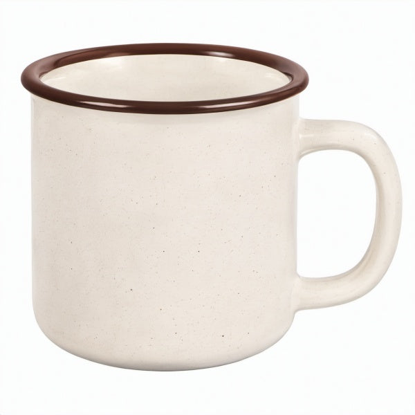 Tazza in ceramica 350 ml beige con bordo marrone - stile rustico per bevande calde